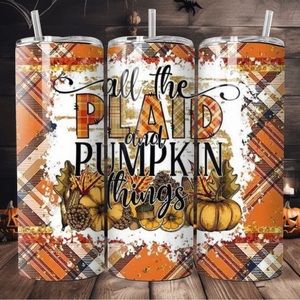 All the plaid and pumpkin things 20oz handmade skinny tumbler